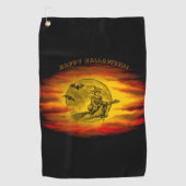 Flying mit schwarzer Katze , halloween night Golfhandtuch (Vorderseite)