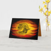 Flying mit schwarzer Katze , halloween night Karte (Gelbe Blume)