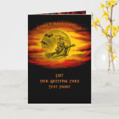 Flying mit schwarzer Katze , halloween night Karte (Gelbe Blume)