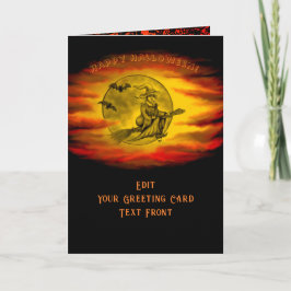 Flying mit schwarzer Katze , halloween night Karte