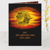 Flying mit schwarzer Katze , halloween night Karte (Gelbe Blume)