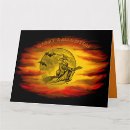 Flying mit schwarzer Katze , halloween night Karte