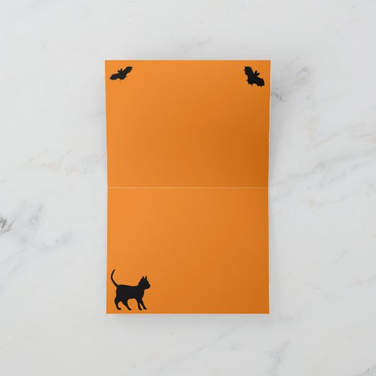 Flying mit schwarzer Katze , halloween night Karte (Innenseite)