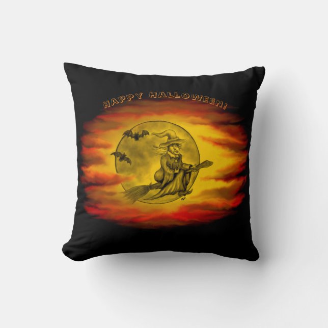 Flying mit schwarzer Katze , halloween night Kissen (Vorderseite)