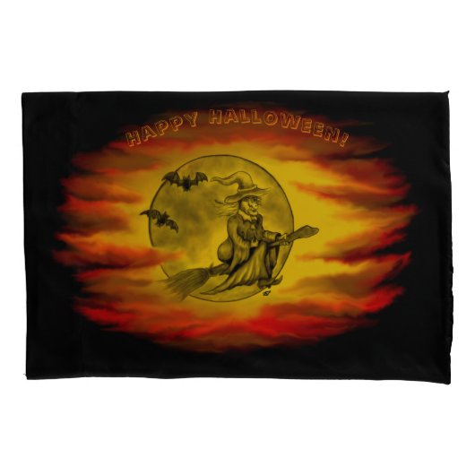 Flying mit schwarzer Katze , halloween night Kissenbezug (Vorderseite)