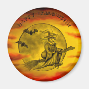 Flying mit schwarzer Katze , halloween night Magnet