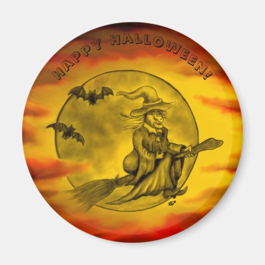 Flying mit schwarzer Katze , halloween night Magnet (Vorne)