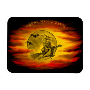 Flying mit schwarzer Katze , halloween night Magnet