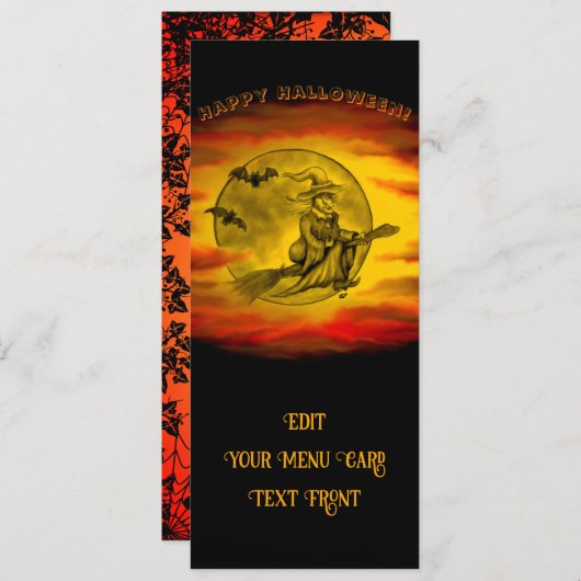 Flying mit schwarzer Katze , halloween night Menükarte (Vorne/Hinten)