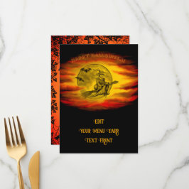 Flying mit schwarzer Katze , halloween night Menükarte