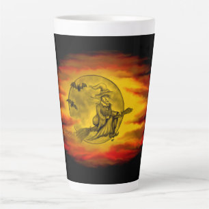 Flying mit schwarzer Katze , halloween night Milchtasse
