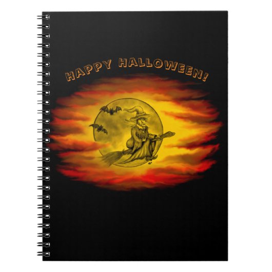 Flying mit schwarzer Katze , halloween night Notizblock (Vorderseite)