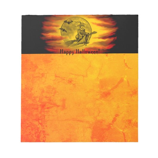 Flying mit schwarzer Katze , halloween night Notizblock (Vorderseite)