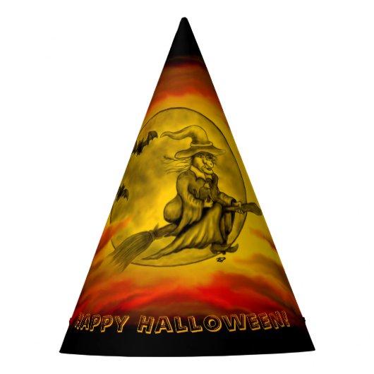 Flying mit schwarzer Katze , halloween night Partyhütchen (Vorderseite)