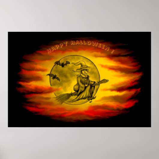 Flying mit schwarzer Katze , halloween night Poster (Vorne)