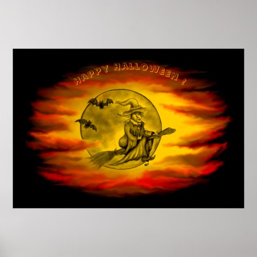 Flying mit schwarzer Katze , halloween night Poster (Vorne)