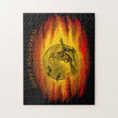 Flying mit schwarzer Katze , halloween night Puzzle (Vertikal)