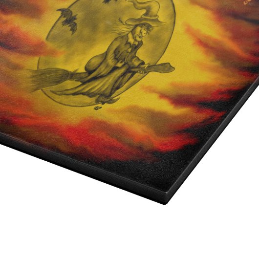 Flying mit schwarzer Katze , halloween night Schneidebrett (Ecke)