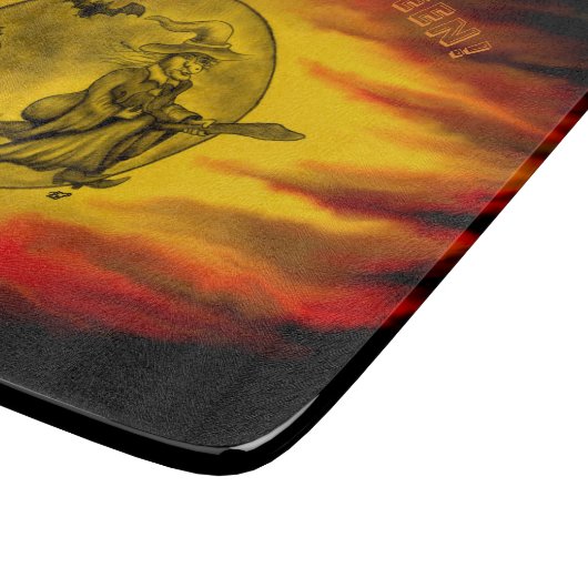 Flying mit schwarzer Katze , halloween night Schneidebrett (Ecke)