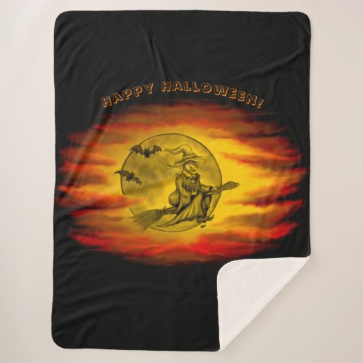 Flying mit schwarzer Katze , halloween night Sherpadecke (Vorderseite)