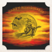 Flying mit schwarzer Katze , halloween night Untersetzer (Vorderseite)