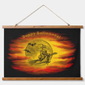 Flying mit schwarzer Katze , halloween night Wandteppich Mit Holzrahmen (Vorne)