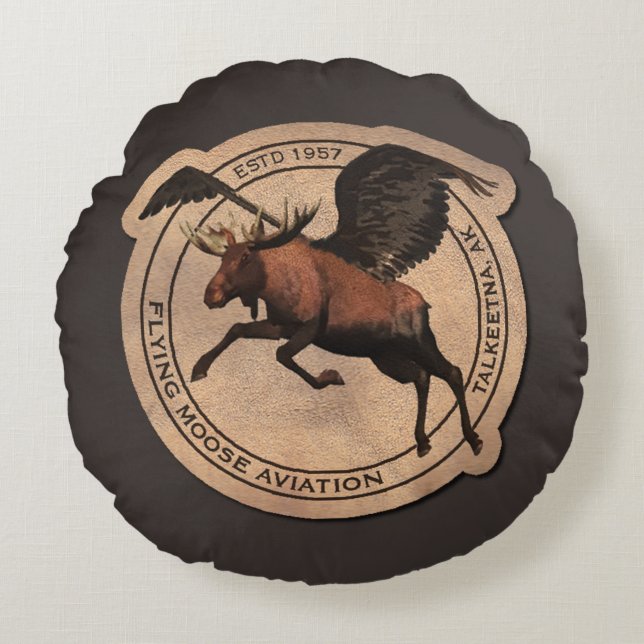 Flying Moose Aviation Patch Rundes Kissen (Vorderseite)
