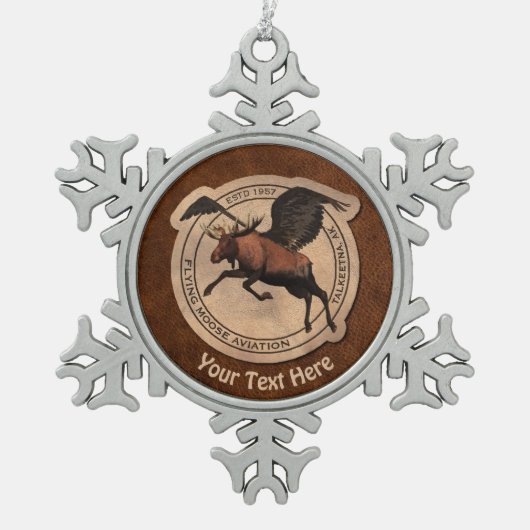 Flying Moose Aviation Patch Schneeflocken Zinn-Ornament (Vorderseite)