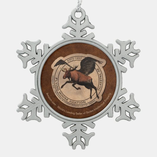 Flying Moose Aviation Patch Schneeflocken Zinn-Ornament (Vorderseite)
