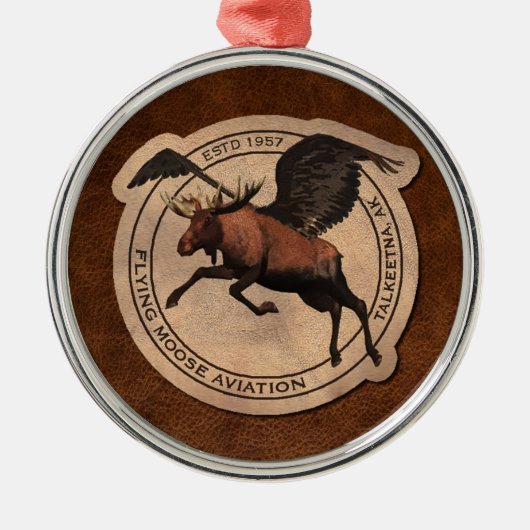 Flying Moose Aviation Patch Silbernes Ornament (Vorne)
