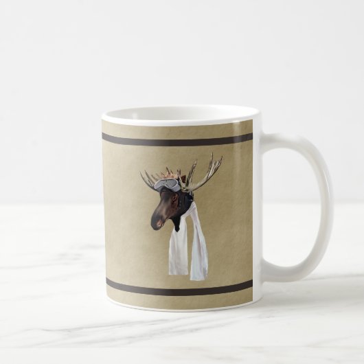 Flying Moose Aviation Pilot auf altem Papier Kaffeetasse (Rechts)