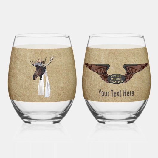 Flying Moose Bush Pilot Weinglas Ohne Stiel (Vorderseite)