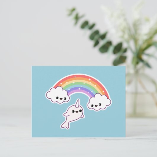 Flying Narwhal mit Rainbow Postkarte (Stehend Vorderseite)