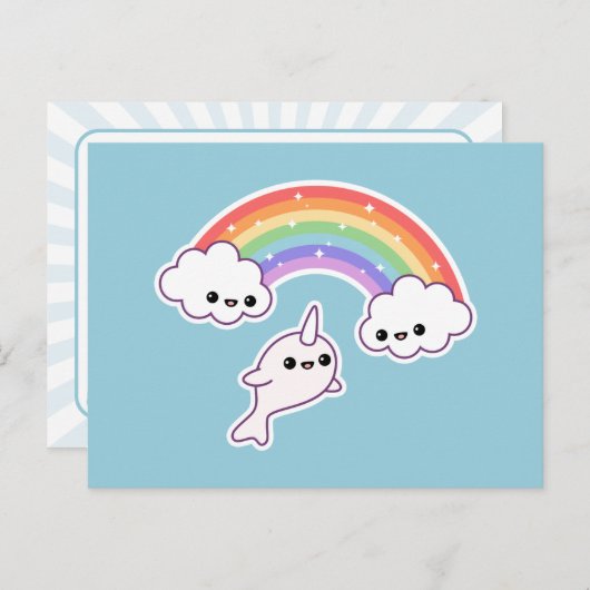 Flying Narwhal mit Rainbow Postkarte (Vorne/Hinten)