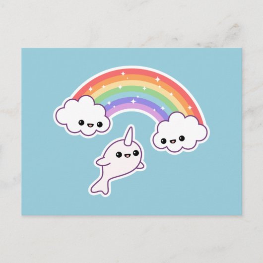 Flying Narwhal mit Rainbow Postkarte (Vorderseite)
