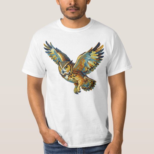 Flying Owl Abstract Colorful Brushstroke Art T-Shirt (Vorderseite)