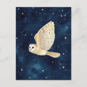 Flying Owl Starry Night Sky Weihnachten Wasserfarb Postkarte (Vorderseite)