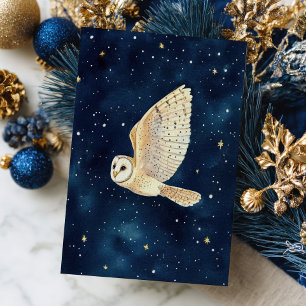 Flying Owl Starry Night Sky Weihnachten Wasserfarb Postkarte