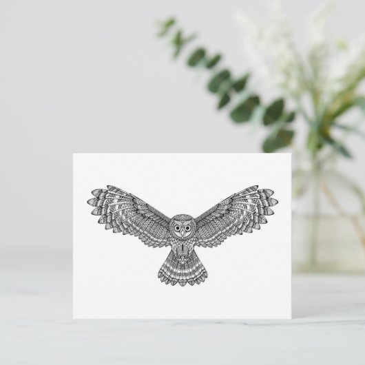 Flying Owl Zendoodle Postkarte (Stehend Vorderseite)