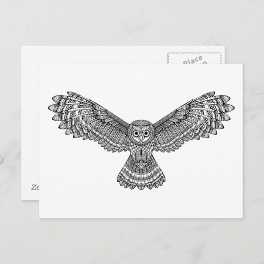 Flying Owl Zendoodle Postkarte (Vorne/Hinten)