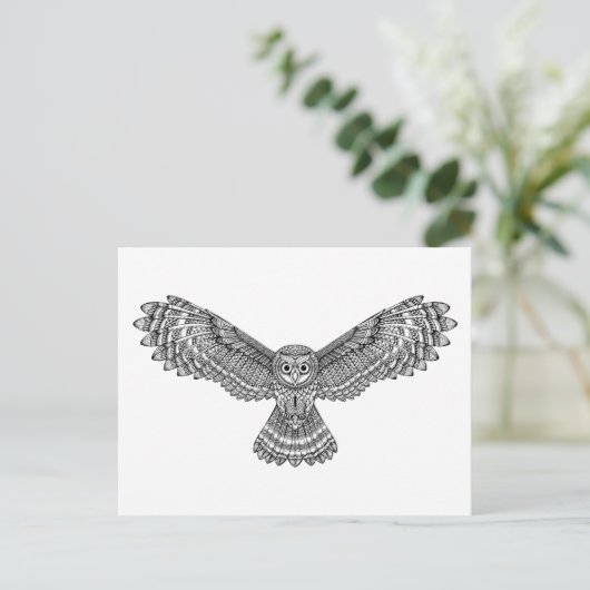 Flying Owl Zendoodle Postkarte (Stehend Vorderseite)