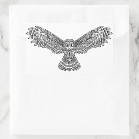 Flying Owl Zendoodle Rechteckiger Aufkleber (Tasche)