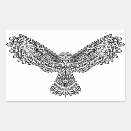 Flying Owl Zendoodle Rechteckiger Aufkleber (Vorderseite)