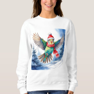Flying Parakeet in Hat und Scarf Sweatshirt