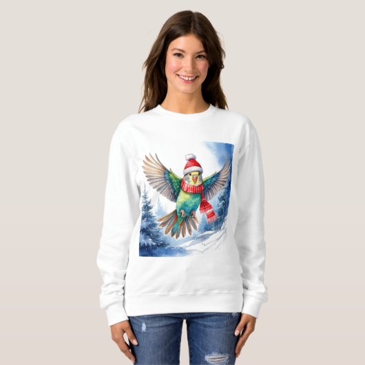 Flying Parakeet in Hat und Scarf Sweatshirt (Vorne ganz)