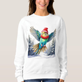 Flying Parakeet in Holiday Hat und Scarf Sweatshirt