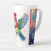 Flying Parakeet in Winter Hat und Scarf Latte Tass Milchtasse (Rechte Ecke)