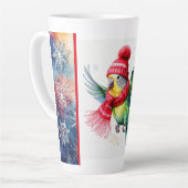 Flying Parakeet in Winter Hat und Scarf Latte Tass Milchtasse (Linke Ecke)