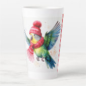 Flying Parakeet in Winter Hat und Scarf Latte Tass Milchtasse (Vorderseite)