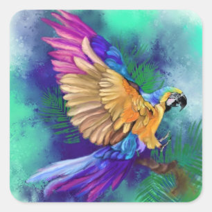 Flying Parrot-Sticker Quadratischer Aufkleber